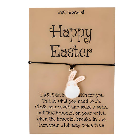 Easter Wish Bracelet with Bunny Charm, Easter Egg, Black String Adjustable Friendship Bracelet, Holiday Gift