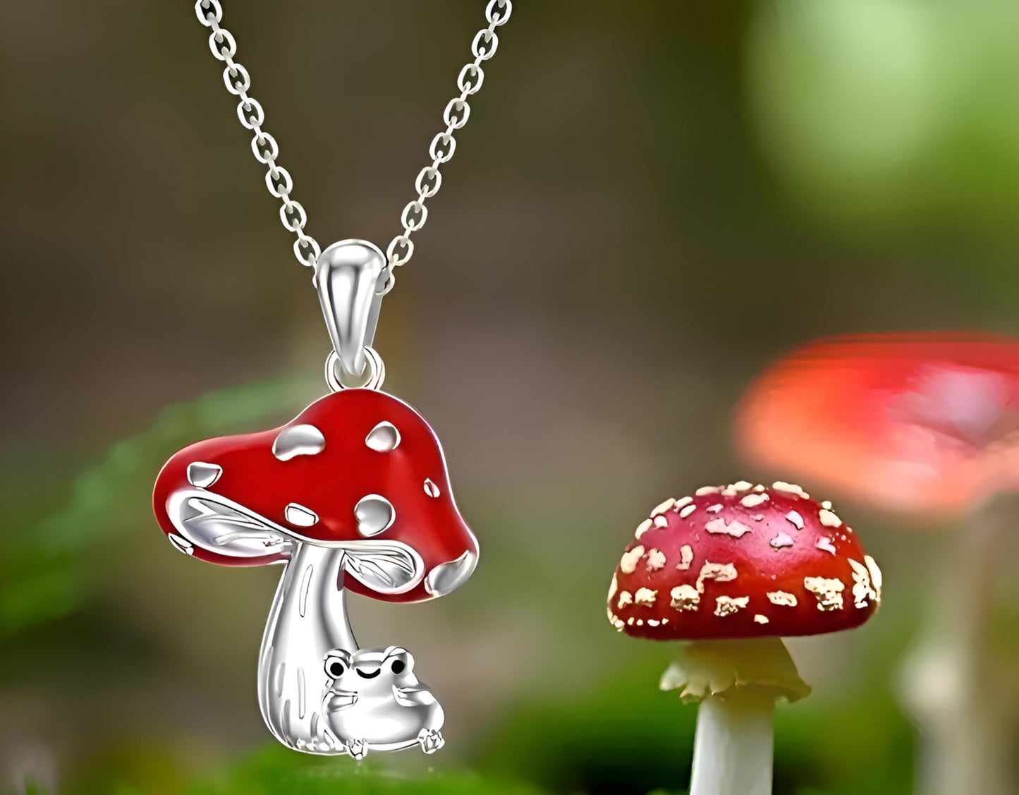 SUPAC Stainless Steel Mushroom Frog Pendant Necklace, 0.71 x 0.63 inch - Frog Lovers' Gift