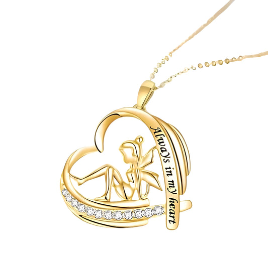 Gold Fairy Heart Shaped Necklace, Women's Fashion Jewelry Gift- 'Always in my heart'