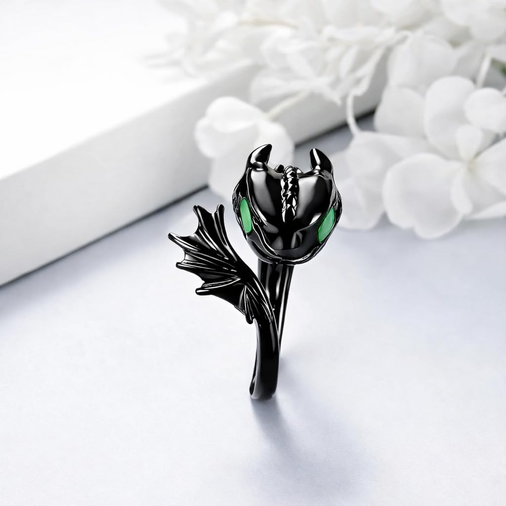 SUPAC Whimsical Silver Flying Dragon Ring - Unique Animal Shape Design, Adjustable Index Finger Ring for Men or Women, Cute Personality Statement Jewelry, Niche Fashion Accessory