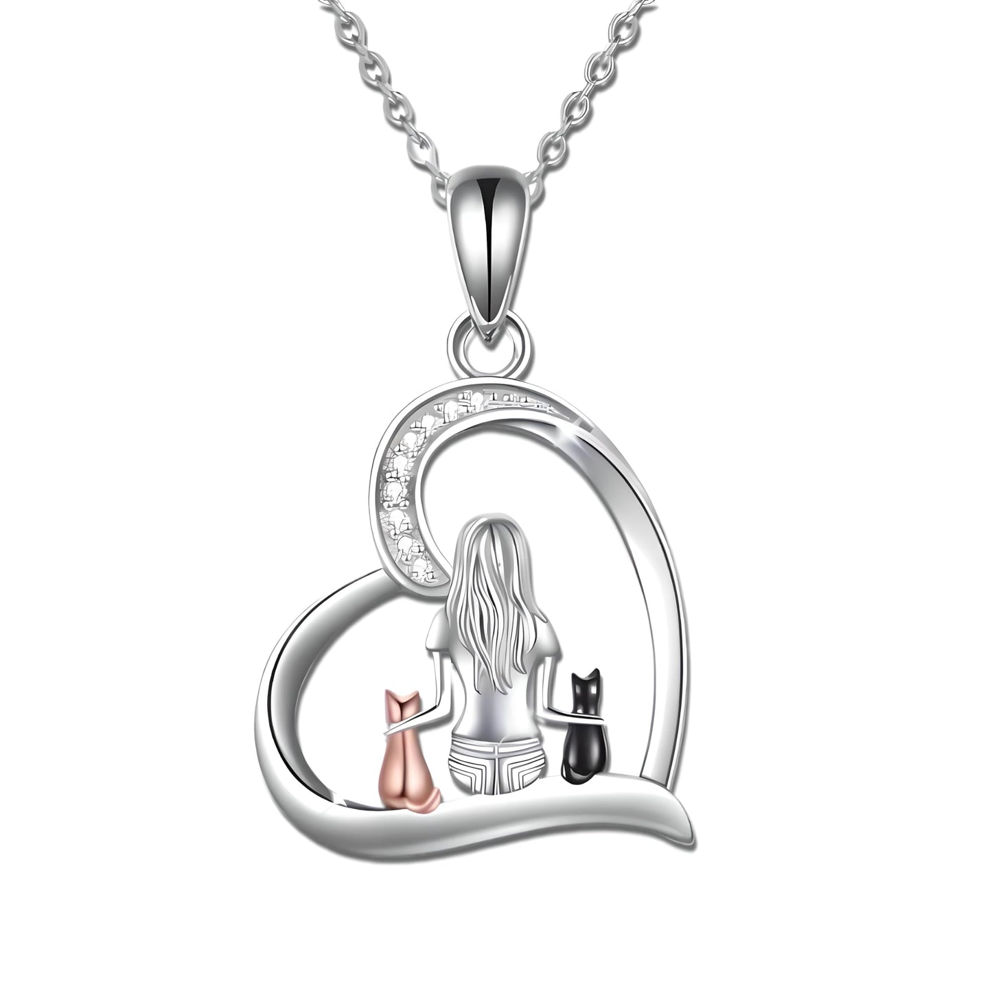 SUPAC Cute Heart Necklace, With Black Cat - Charming Cat Heart in Rose Gold - Stylish Gift for Women & Party Accessory