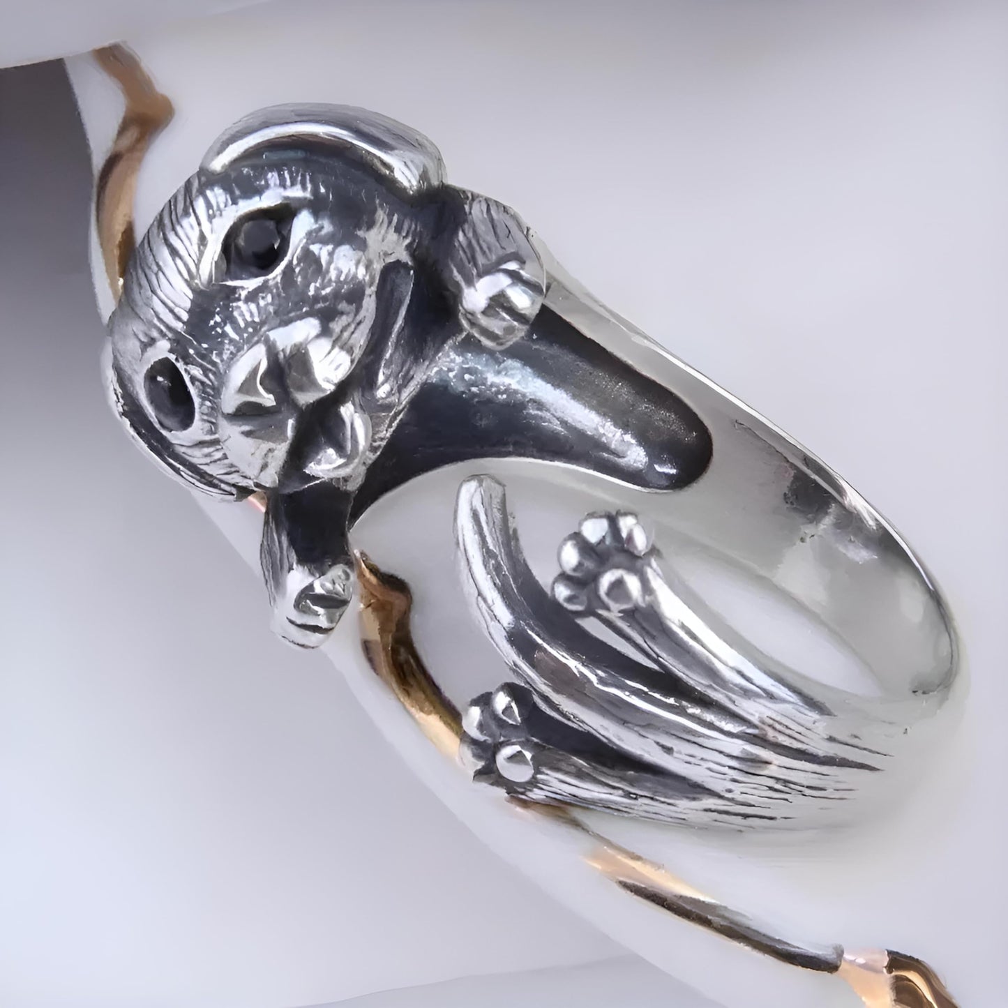 SUPAC Adjustable Golden Retriever Puppy - Silver Dog Ring, Dog Jewelry Gift - Fashion Jewelry