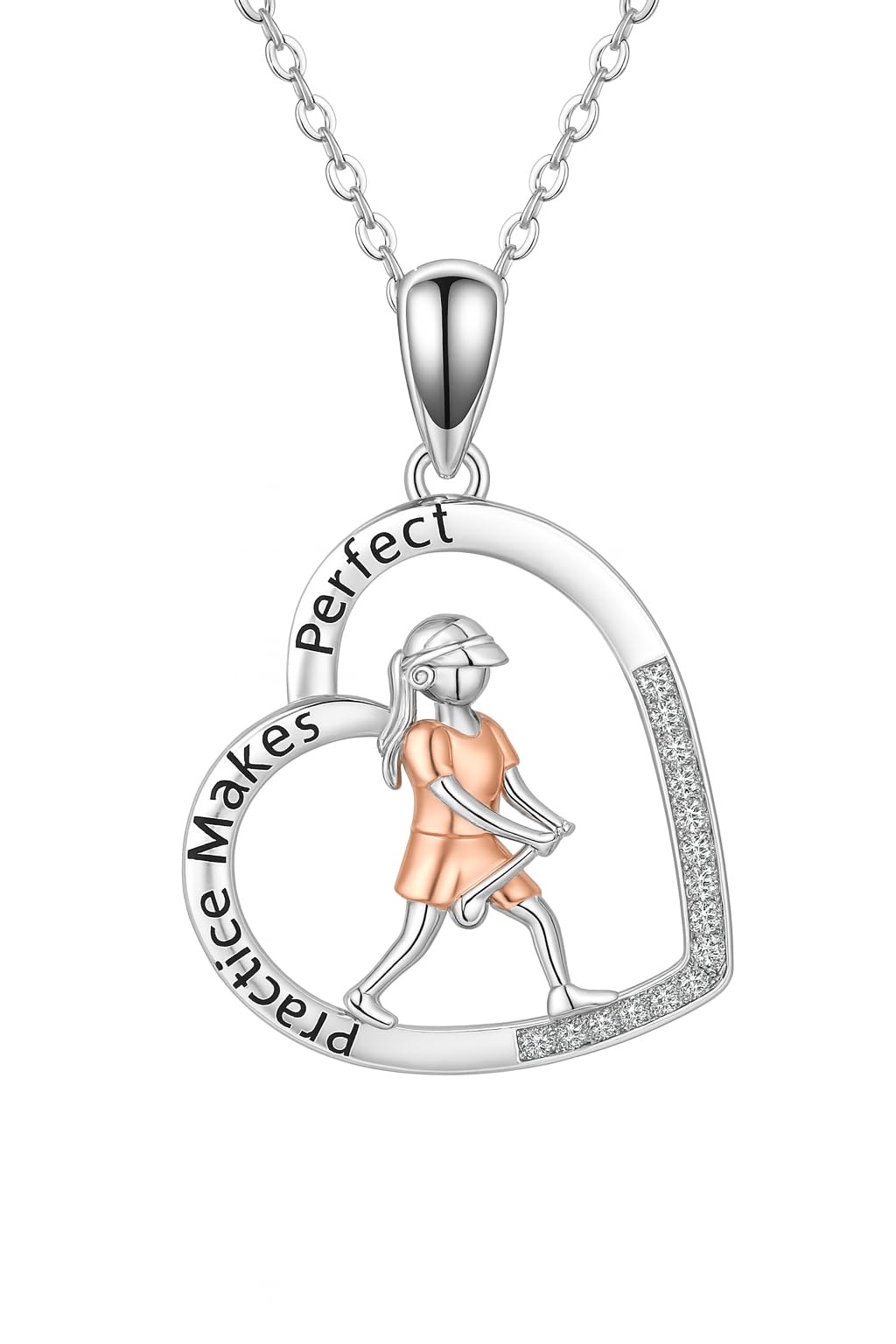 Sports Heart Necklace, 9 Different Sport Options: Basketball, Jumping Cheerleader, Gymnast, Softball, Volleyball, Ballet Ballerina, Runner, Sports Accessories Birthday Gift- Simulated Rainbow Diamonds, Christmas, Birthday or Party Gift