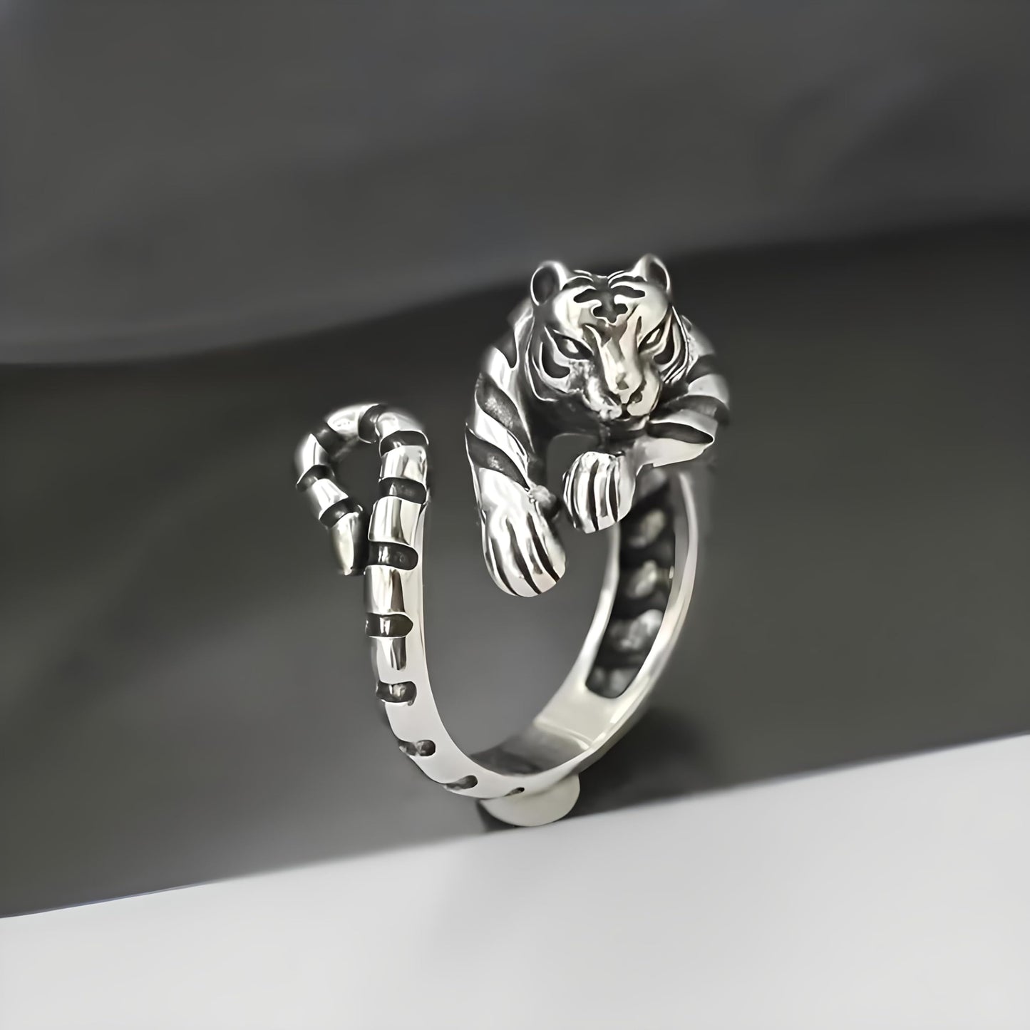 Zodiac Tiger Adjustable Ring, Stainless Steel, Unique Design Exquisite Men's Accessory Jewlery - Gold and Silver Colors, Christmas, Birthday or Party Gift