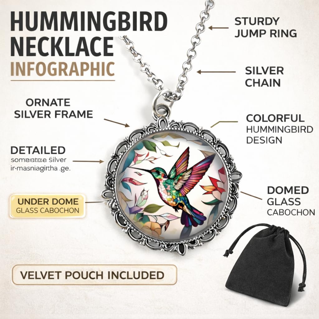 SUPAC Stunning Hummingbird Pendant Necklace - Two Humming Birds Searching for Flower - Fashionable Alloy Jewelry with Delicate Details - Birthday, Party, Gift Idea for Her