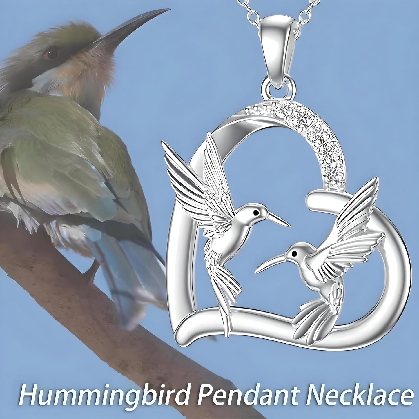 SUPAC Sterling Silver Hummingbird Heart Pendant Necklace, Crystal Accent, Chain Included
