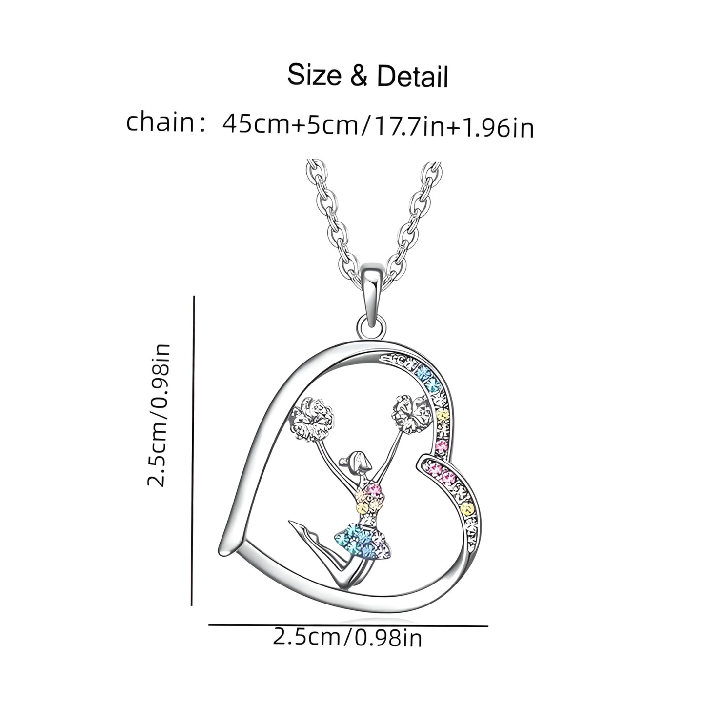 Sports Heart Necklace, 9 Different Sport Options: Basketball, Jumping Cheerleader, Gymnast, Softball, Volleyball, Ballet Ballerina, Runner, Sports Accessories Birthday Gift- Simulated Rainbow Diamonds, Christmas, Birthday or Party Gift