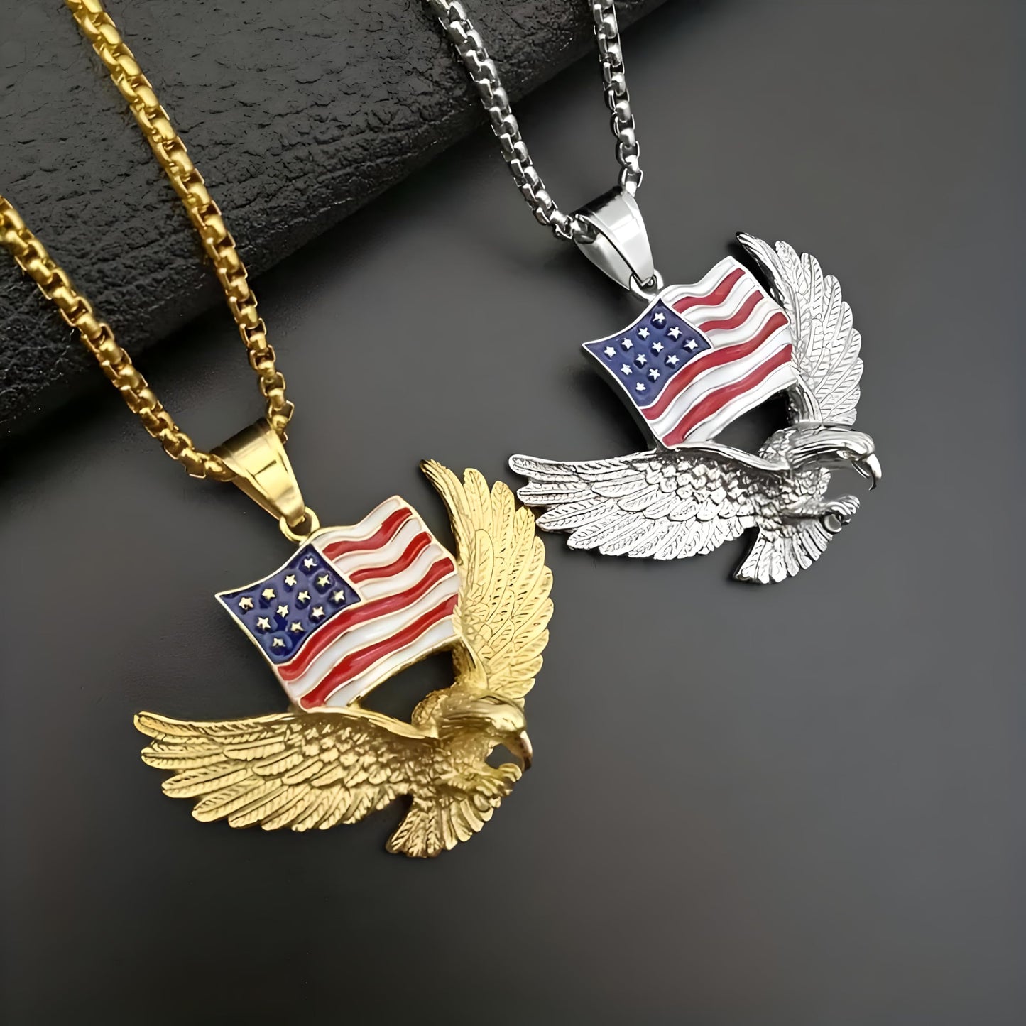 Mens Majestic Silver Eagle with American Flag Pendant Necklace - A Bold Hip Hop Jewelry Statement, Symbol of Freedom and Unmatched Style