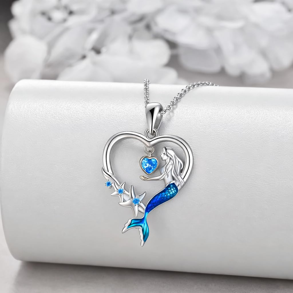 SUPAC Heart of the Sea Mermaid Pendant Necklace, Starfish and Blue Fin - with Multiple Colors