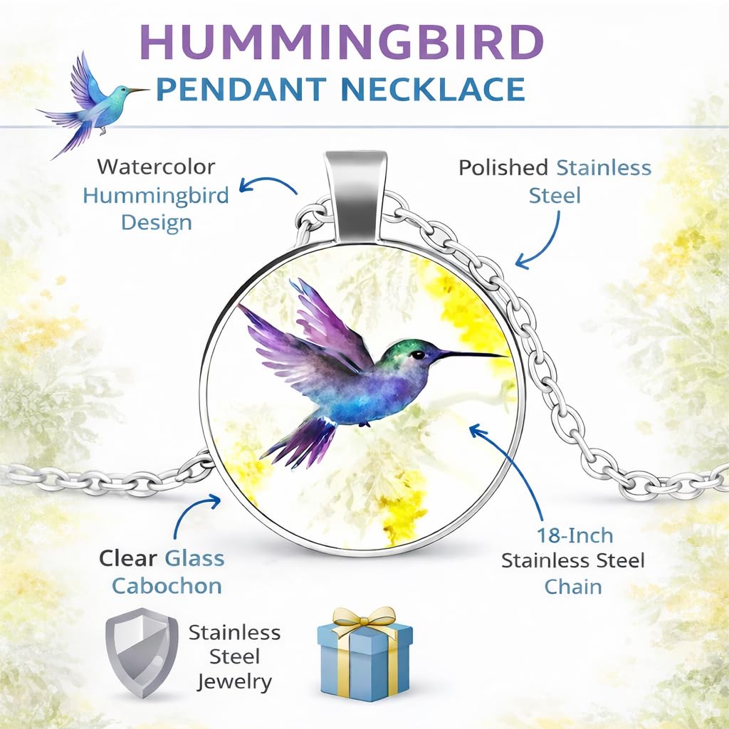 SUPAC Stunning Hummingbird Pendant Necklace - Two Humming Birds Searching for Flower - Fashionable Alloy Jewelry with Delicate Details - Birthday, Party, Gift Idea for Her