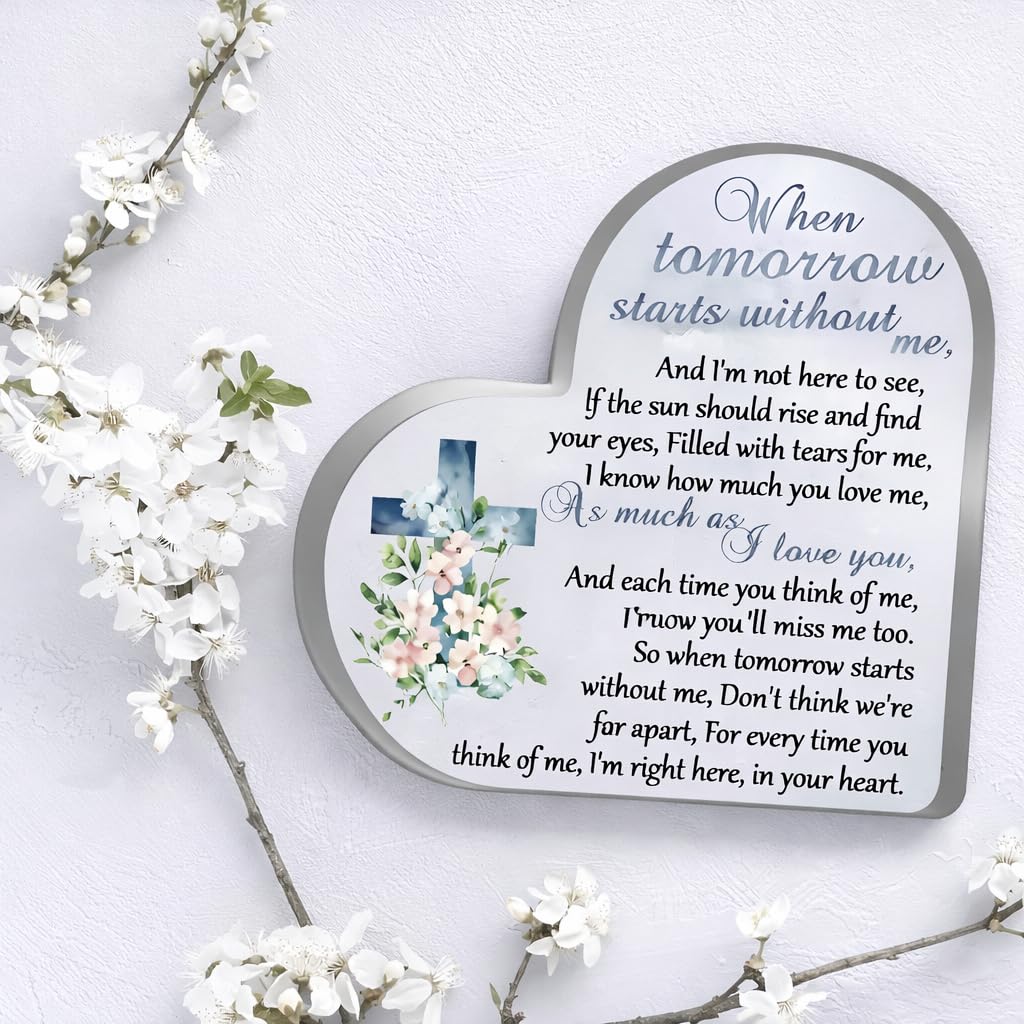 Heartfelt Christian Memorial Plaque – Elegant Glass Heart with Cross and Condolence Quote for Honoring Loved Ones