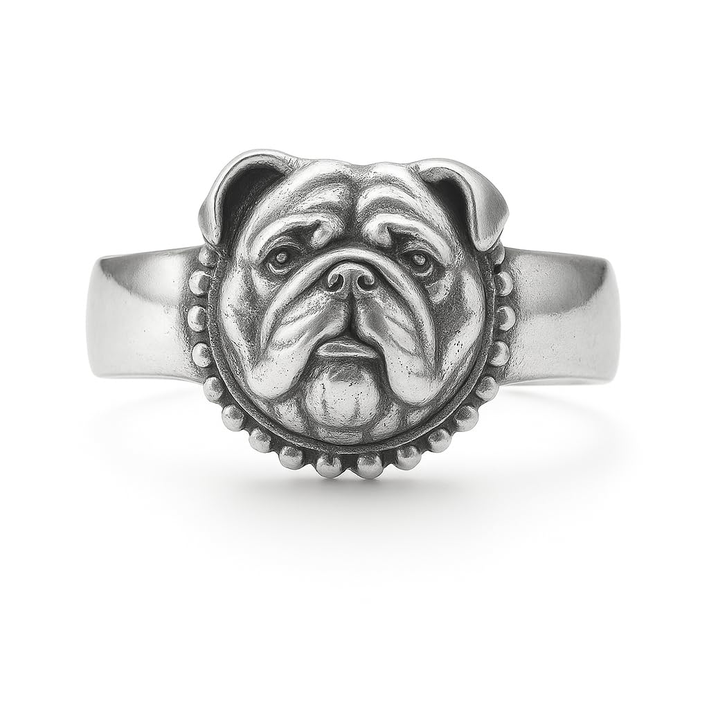 SUPAC Adjustable Silver Dog Ring, Westie Terrier and Bulldog Design, Fashion Jewelry (British Bulldog)