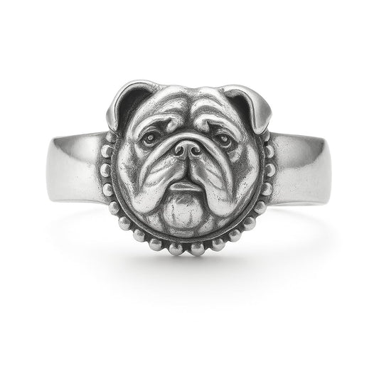 SUPAC Adjustable Silver Dog Ring, Westie Terrier and Bulldog Design, Fashion Jewelry (British Bulldog)