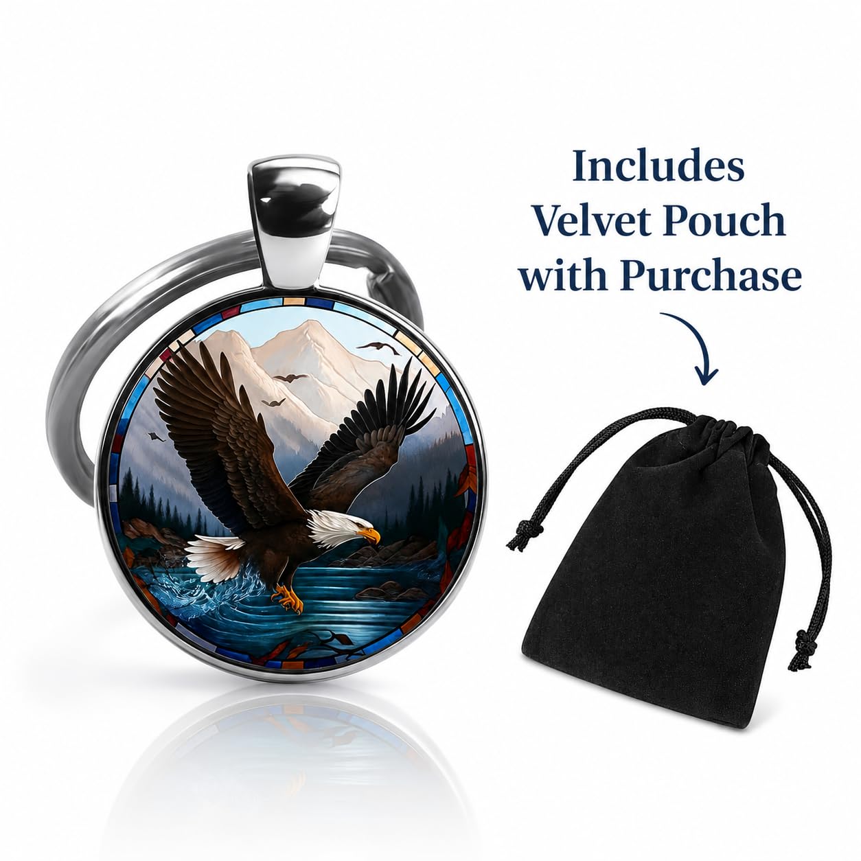 SUPAC Eagle Arrowhead Glass Keychain - Soaring Eagle Spirit Totem Design, Rustic Stone, Symbol of Freedom & Strength