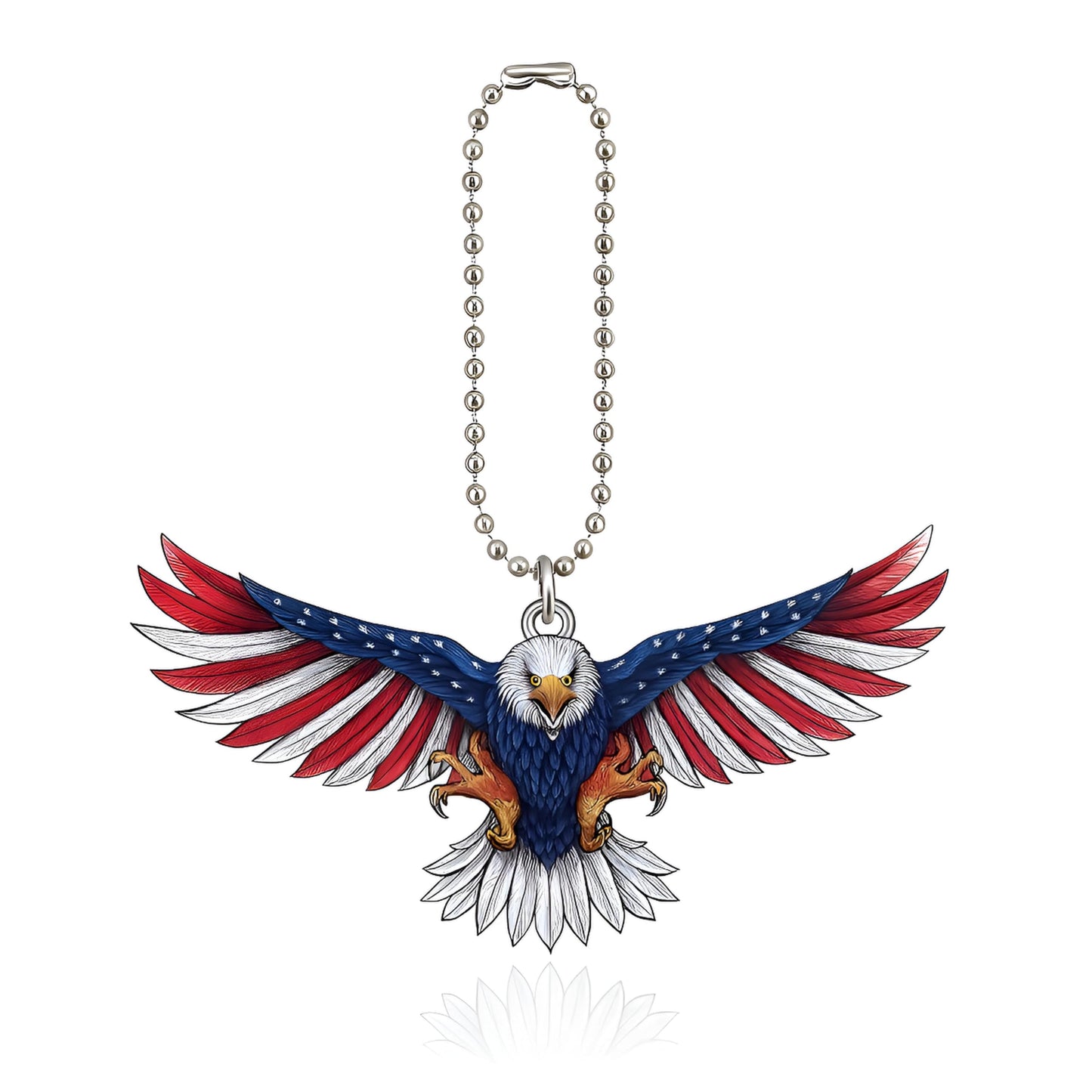 SUPAC Patriotic Eagle Keychain, American Flag Design, Silver Ball Chain - Eagle Keychain Gift