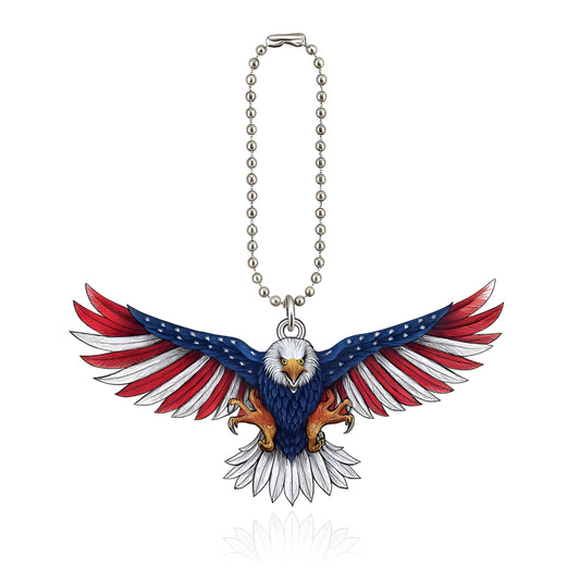SUPAC Patriotic Eagle Keychain, American Flag Design, Silver Ball Chain - Eagle Keychain Gift