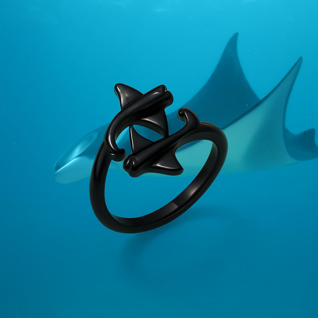 SUPAC Gold Silver Black Manta Ray Adjustable Ring, Adjustable Size, .43inch adjustable opening - Manta Ray Gift