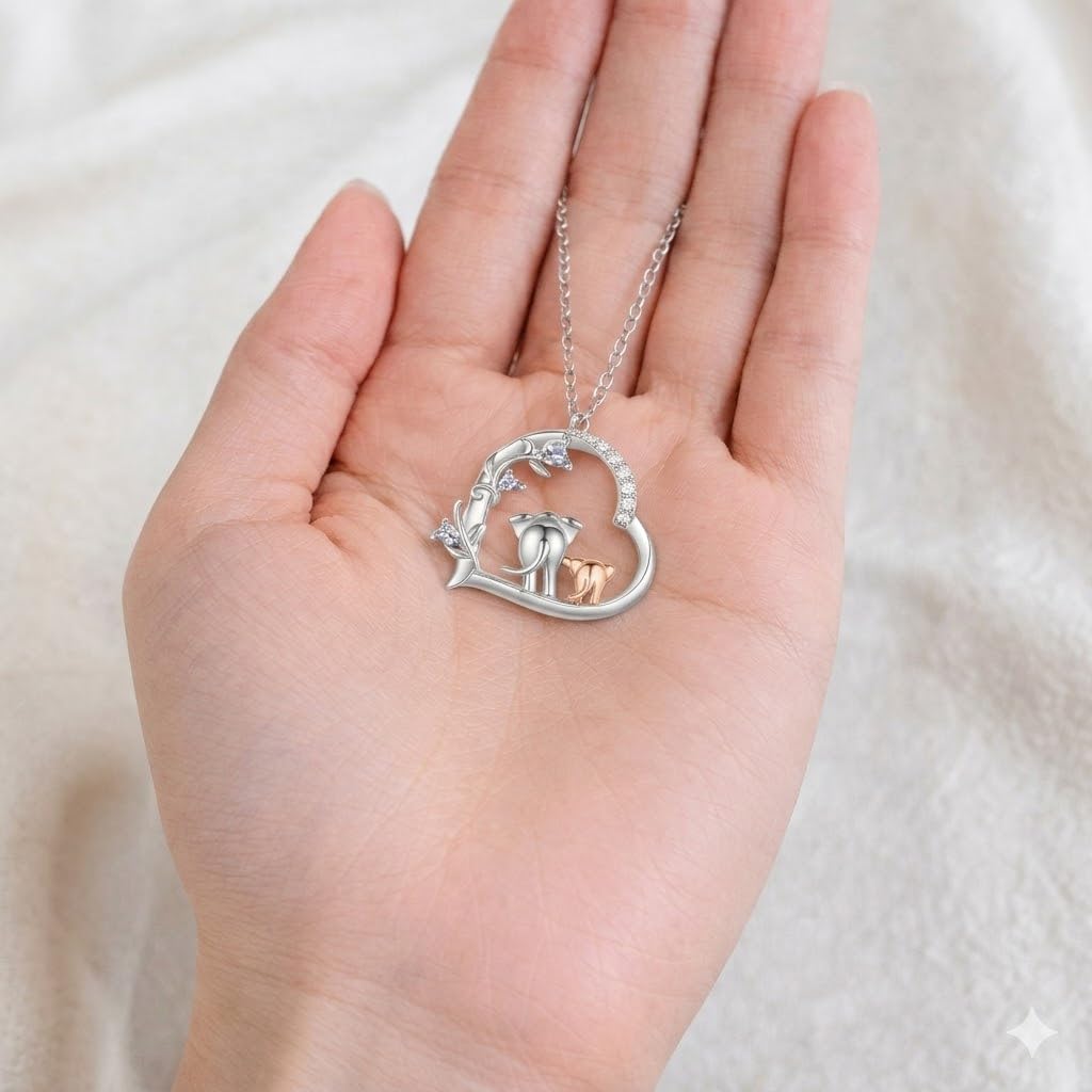 SUPAC Elephant Necklace, Silver Design - Elephant Lovers' Gift - Adjustable Vintage Elephant Ring with Turquoise Inlay – Unisex Boho Style Alloy Jewelry for Everyday & Party (Mother + Baby)