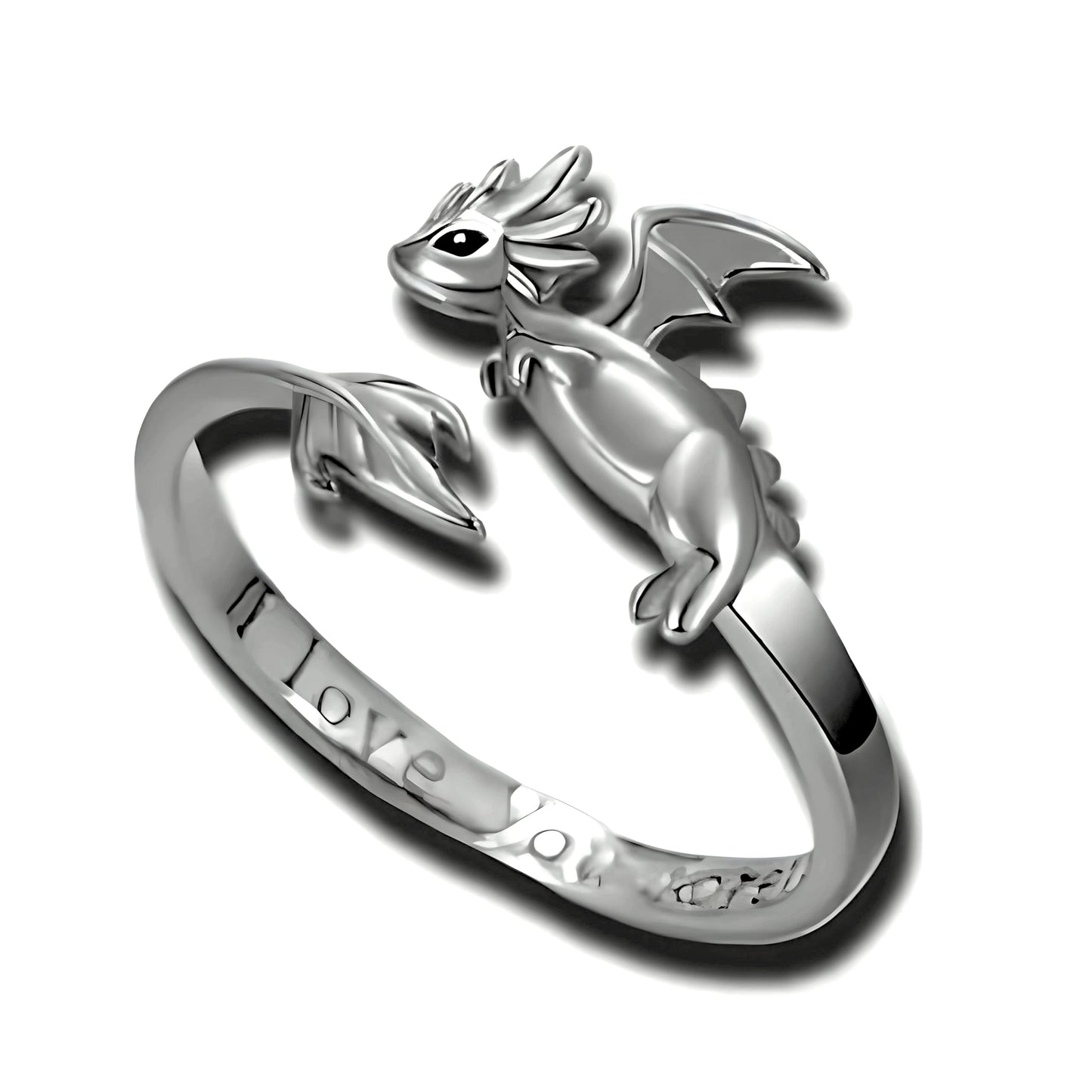 Whimsical Silver Flying Dragon Ring - Unique Animal Shape Design, Adjustable Index Finger Ring for Men or Women, Cute Personality Statement Jewelry, Niche Fashion Accessory