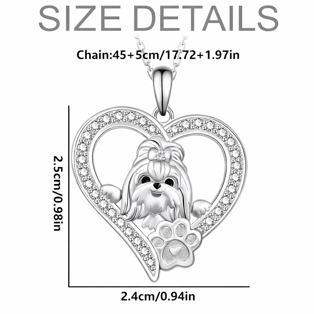 SUPAC Dog Breeds Necklace, German Shepherd, Labrador Retriever, Heart Pendant Necklace, Black and Gold, Crystal Paw Print Design, Dog Lovers Gift
