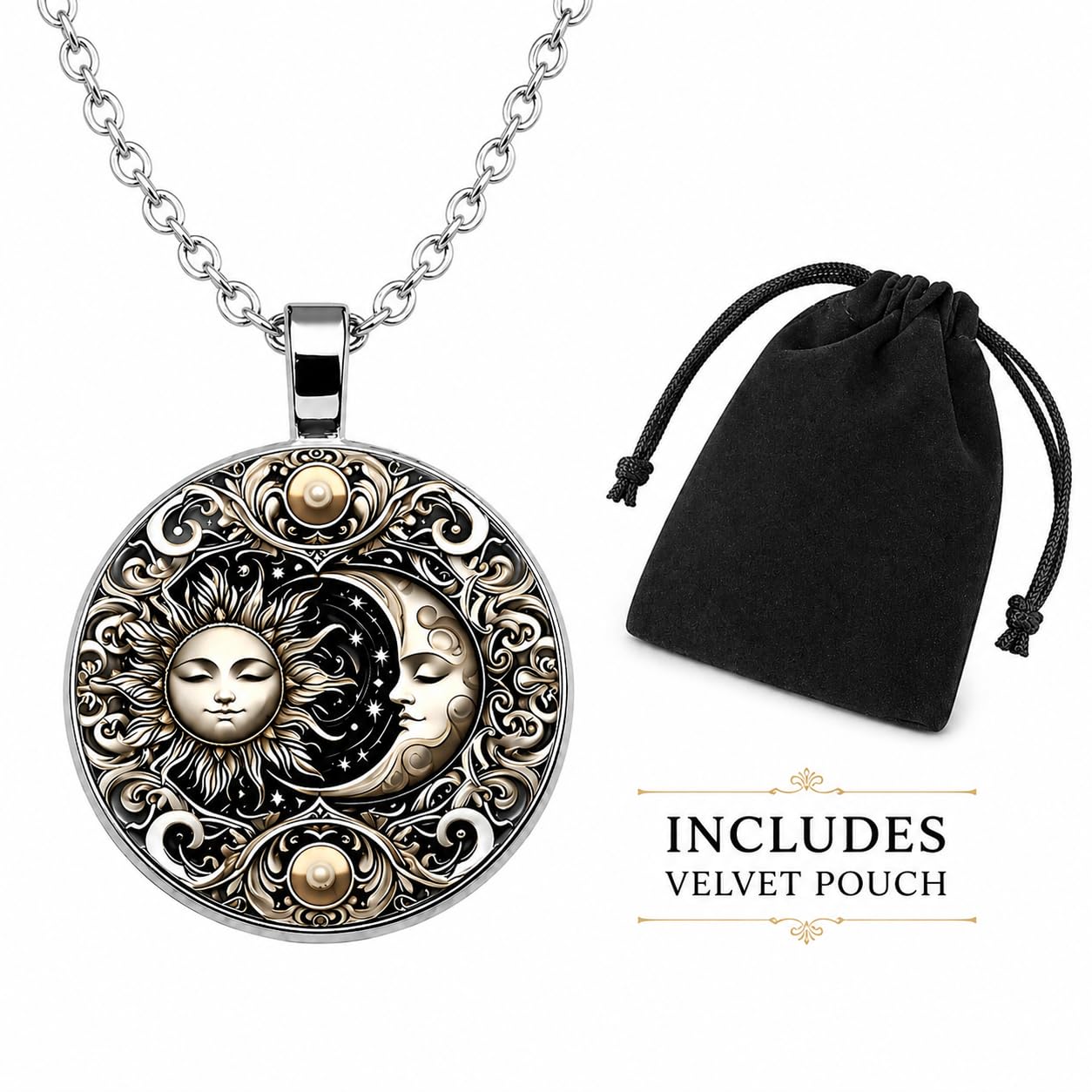 1pc Stunning Round Pendant Necklace - Unique Sun & Moon Pattern, Oil Painting Style Glass Mosaic, Alloy Construction, Trendy Sweater Chain, Fashionable Gift for Women - Christmas or Birthday Gift