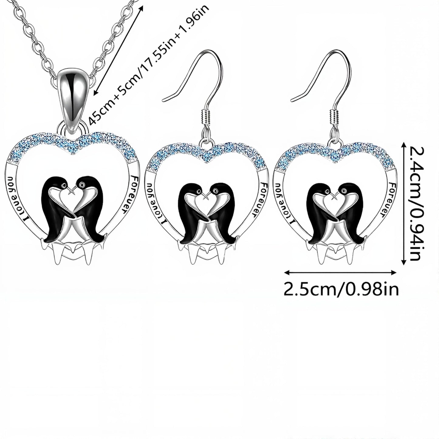 SUPAC Sterling Silver Penguin Pendant Necklace with Opal Stone and CZ Accents, 'Love You Forever' Engraved - Happy Feet Penguin