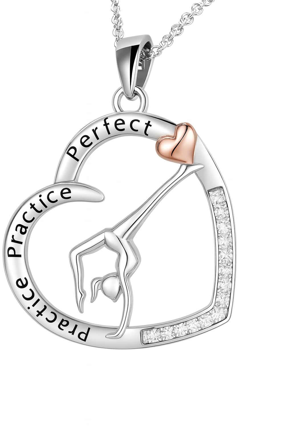 Sports Heart Necklace, 9 Different Sport Options: Basketball, Jumping Cheerleader, Gymnast, Softball, Volleyball, Ballet Ballerina, Runner, Sports Accessories Birthday Gift- Simulated Rainbow Diamonds, Christmas, Birthday or Party Gift