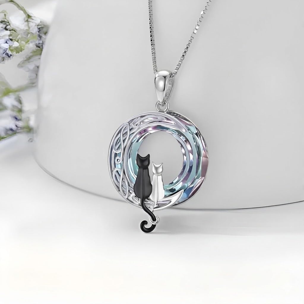 SUPAC Cute Cat Heart Necklace, With Black Kitten Sitting Together - Charming Heart Necklace in Rose Gold - Stylish Versatile Gift for Women & Party Accessory!