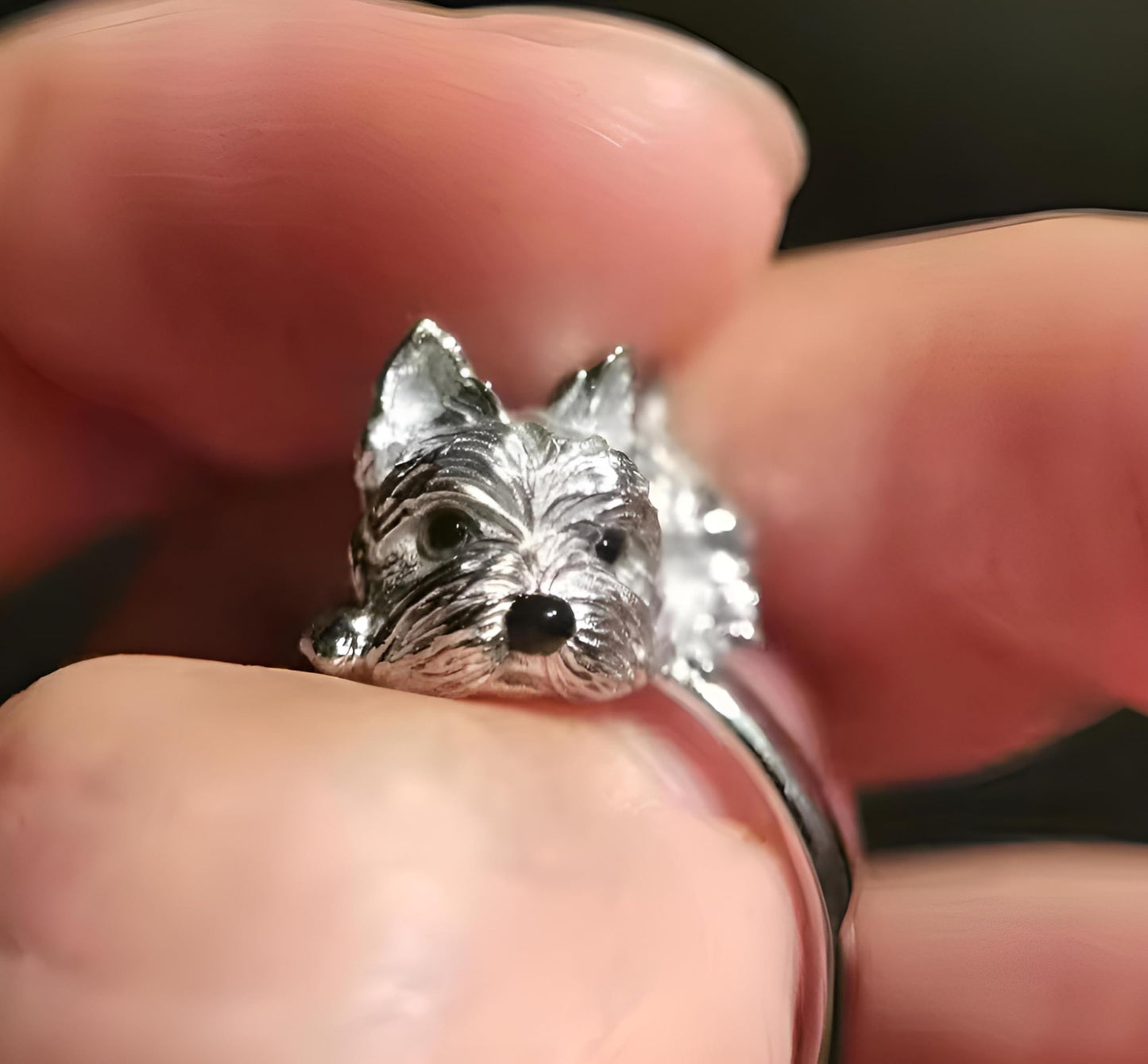 Adjustable Silver Dog Ring, Westie Terrier Design, Fashion Jewelry