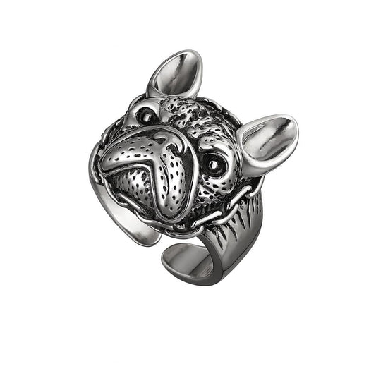 Adjustable Silver Bull Dog Ring, Stainless Steel - Bulldog Jewelry Gift , Fashion Jewelry