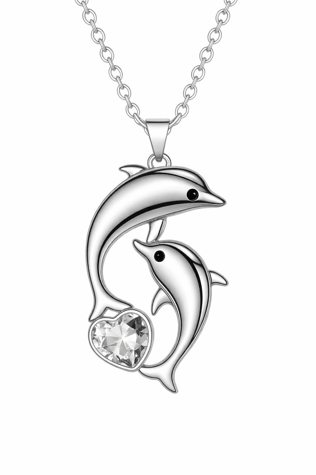 SUPAC Fashion Dolphin Necklace Heart-shaped Cubic Zirconia Decor Pendant Necklace, Cute Animal Dolphin Accessories - Christmas, Birthday Gift