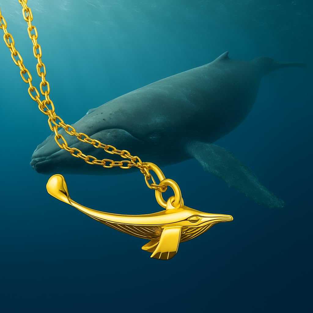 Stainless Steel Whale Pendant Necklace, Gold and Silver Tone, Ocean Theme - Whale Necklace Gift