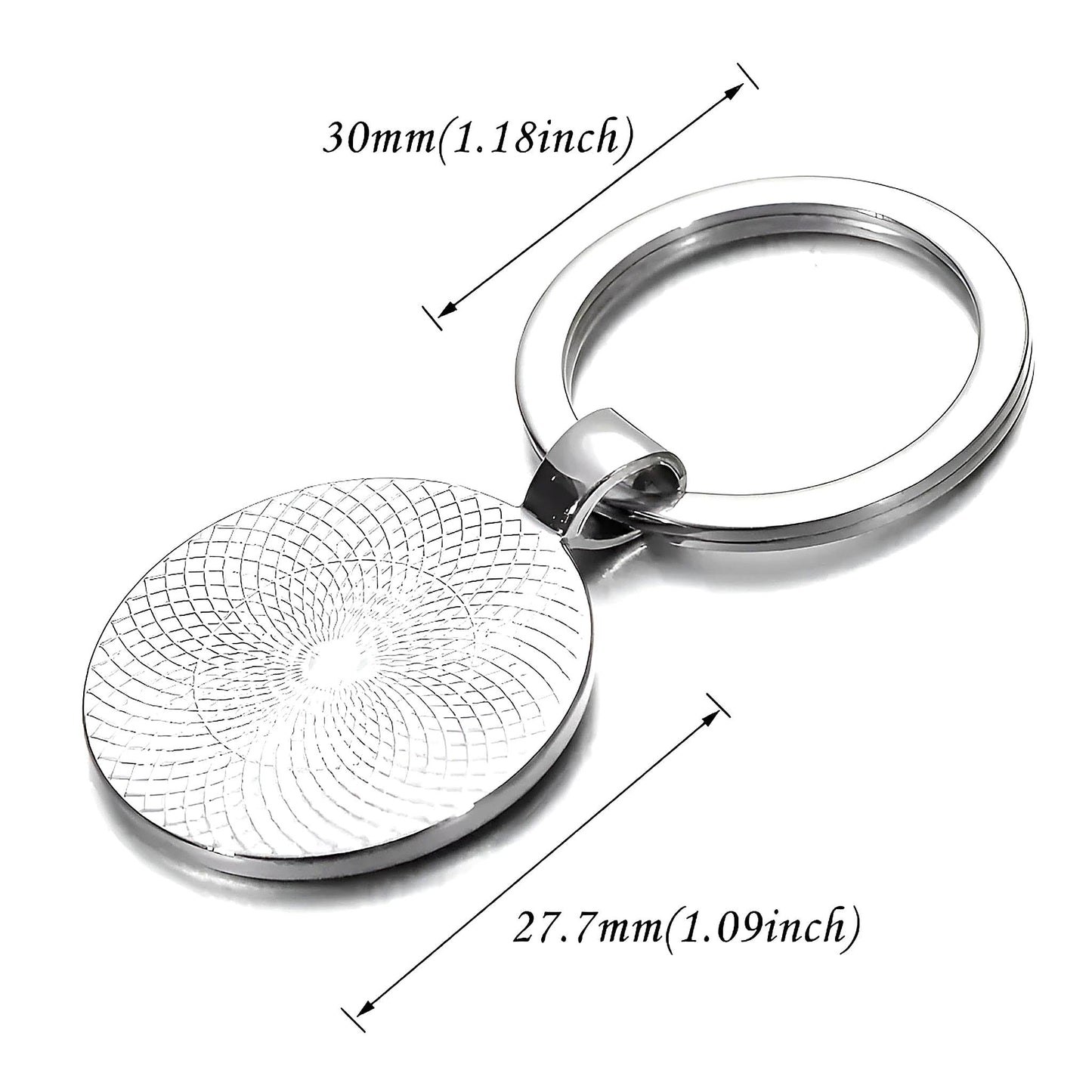 Celestial Sun and Moon Keychain, Art Nouveau Style Metal Key Ring with Mythological Design, 1.18 x 1.09 Inch Round Pendant