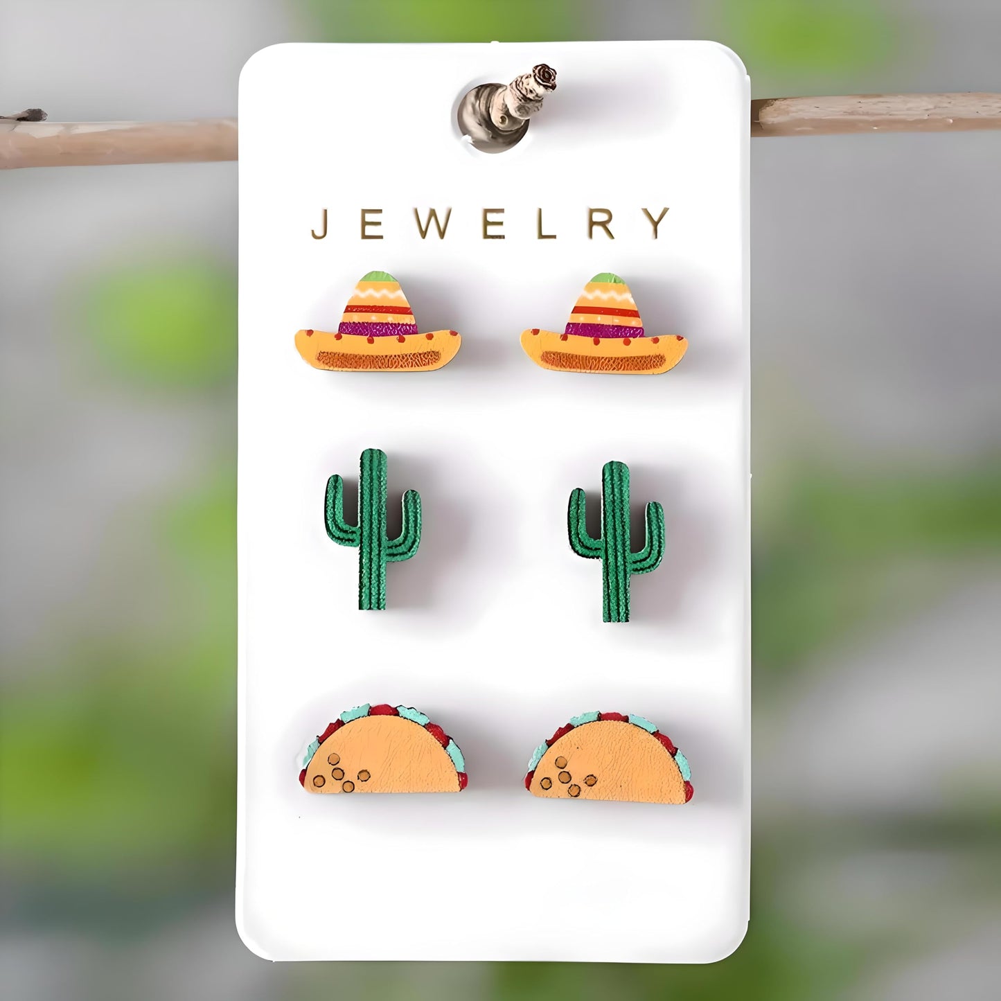 Cute Taco Stud Earrings Set, 3 Pairs of Mexican Cinco de Mayo Food Jewelry, Different Facial Expressions - 0.59 inch