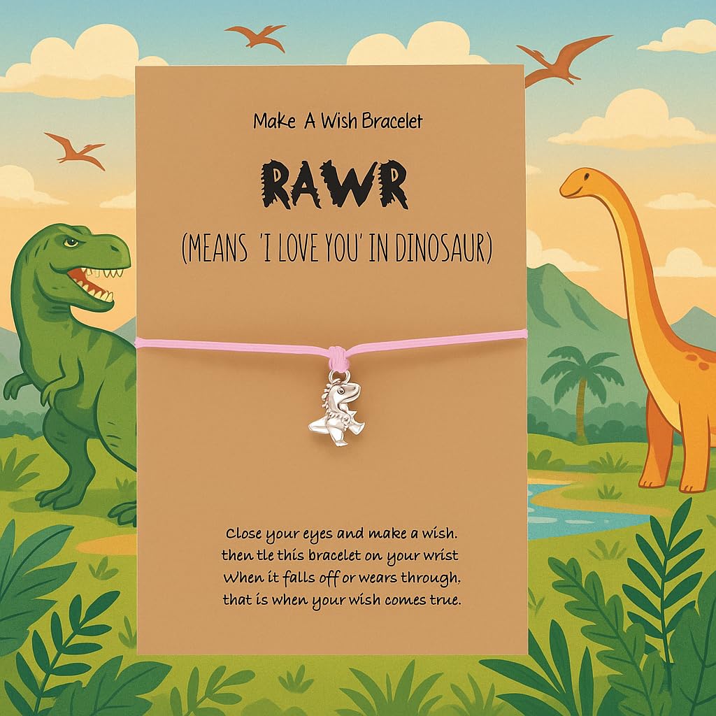SUPAC Animal and Sport Friendship Bracelet, Always Bee You Wish Bracelet, Black Adjustable String, Decorative Animal Charms, 6.2-11.8 inches (Pink T-Rex)