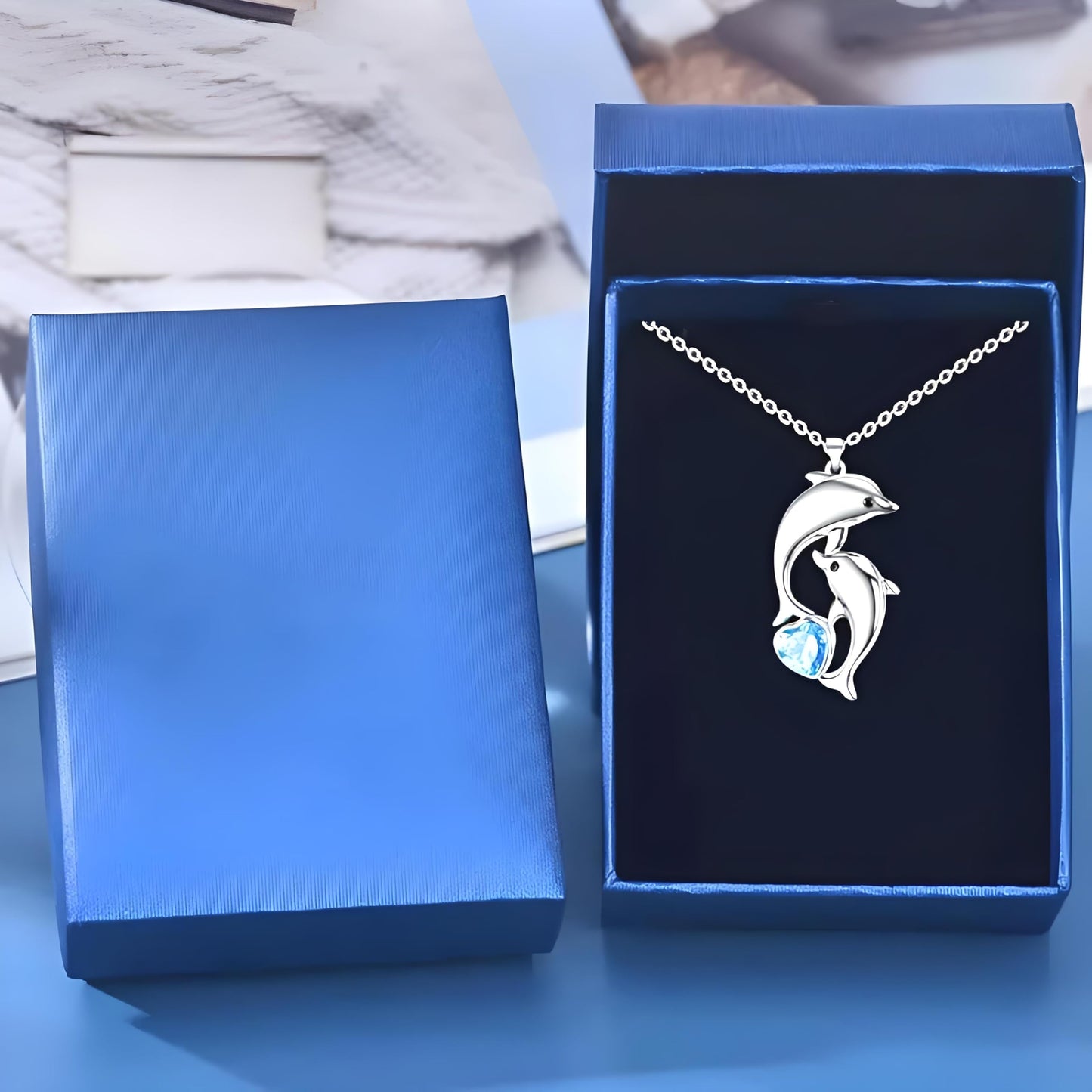 SUPAC Fashion Dolphin Necklace Heart-shaped Cubic Zirconia Decor Pendant Necklace, Cute Animal Dolphin Accessories - Christmas, Birthday Gift