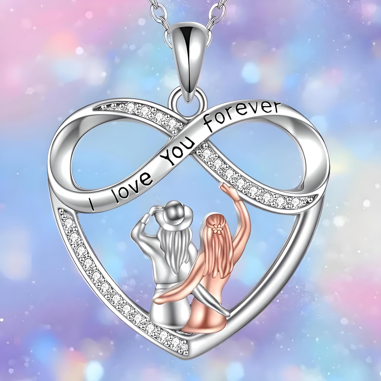 Country Heart Necklace, Infinity Heart Pendant Necklace, Horse Shoe, with 'I Love You Forever' Engraving, Country Women's Jewelry