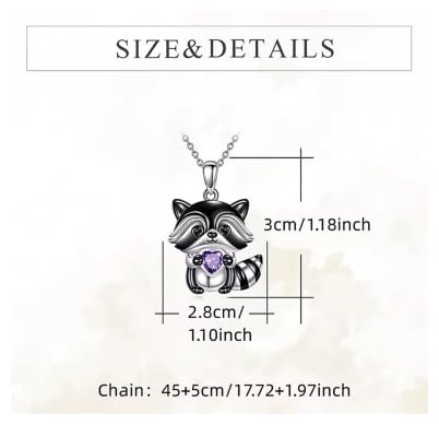 SUPAC Smiling Raccoon Necklace, Holding a Blue Heart, Silver and Black - Racoon Jewerly Gift