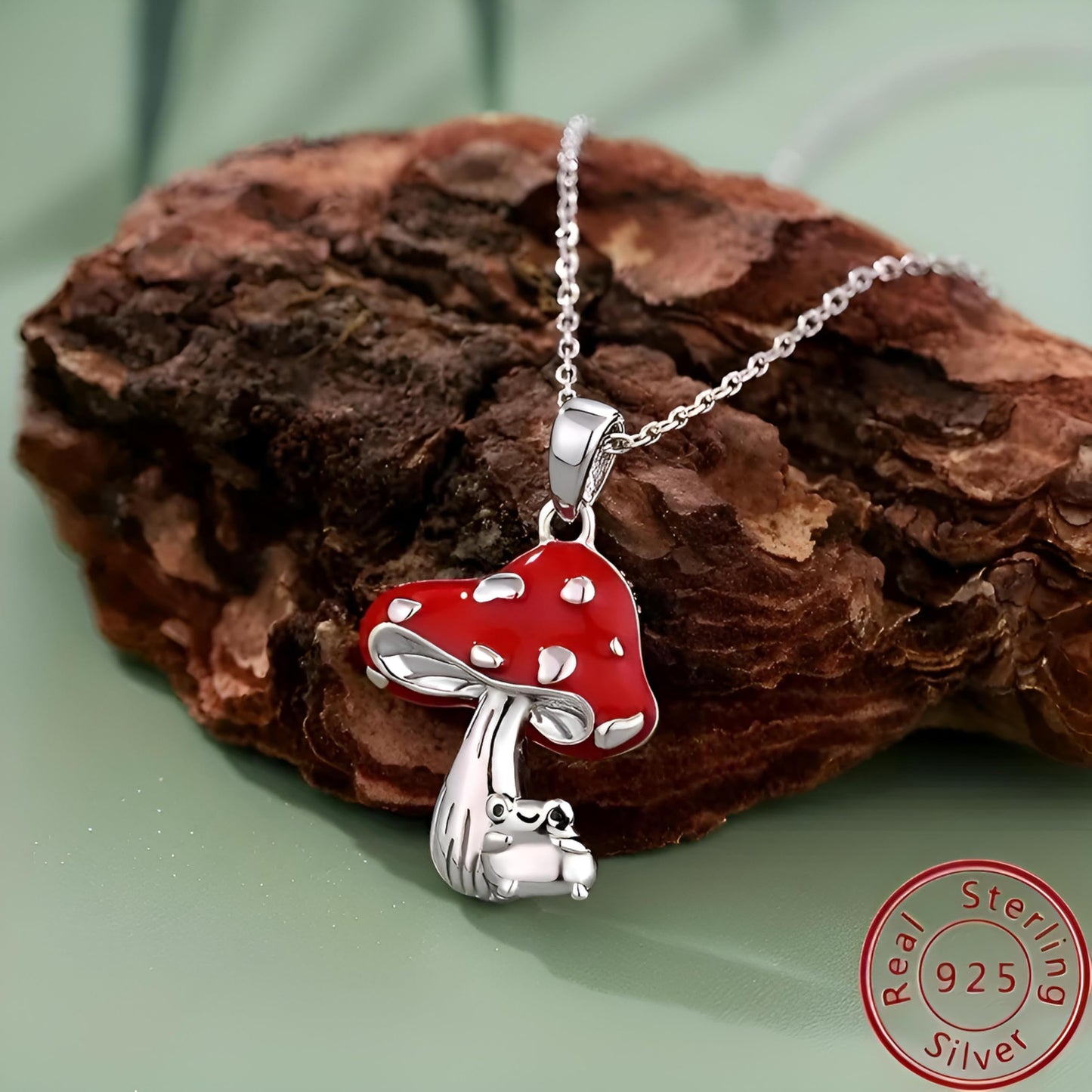 SUPAC Stainless Steel Mushroom Frog Pendant Necklace, 0.71 x 0.63 inch - Frog Lovers' Gift