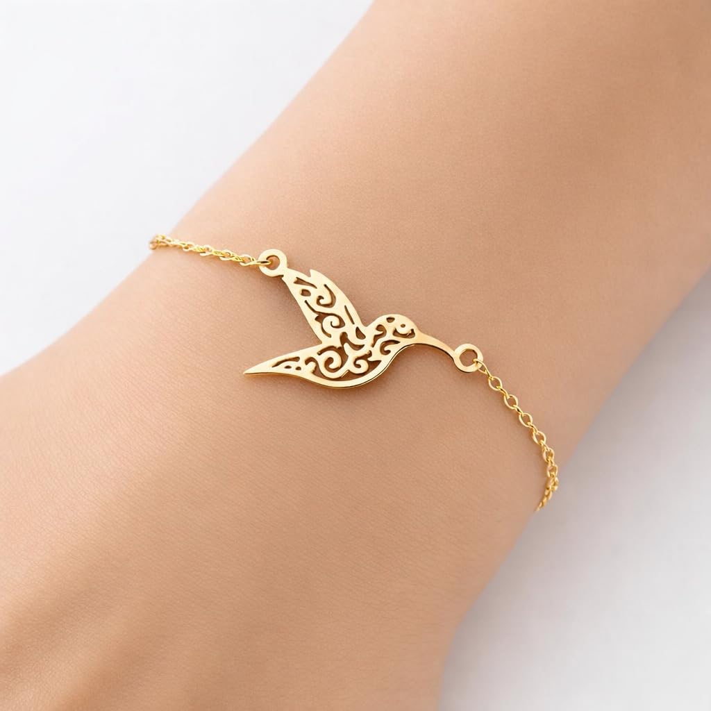 Dainty Hummingbird Chain Bracelet, Gold-Tone, 6.5-8.1 Inches Adjustable Length