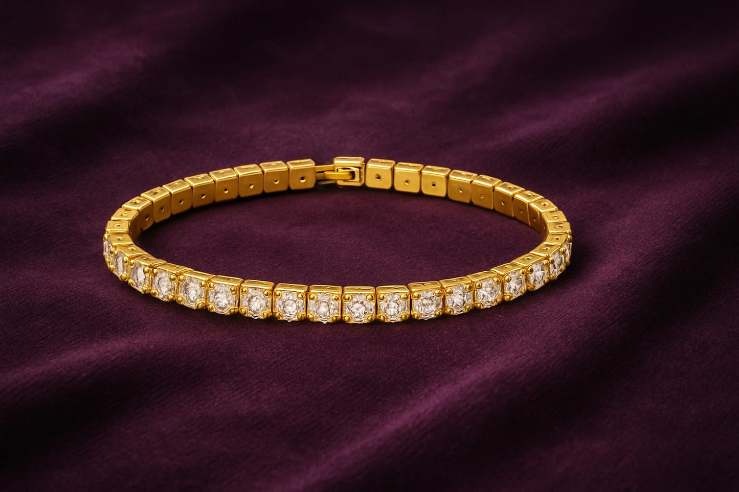 Gold Tennis Bracelet, Stretch Hand Jewelry for Women Men, Luxury Shiny (Simulated Diamond) - Christmas or Birthday Gift