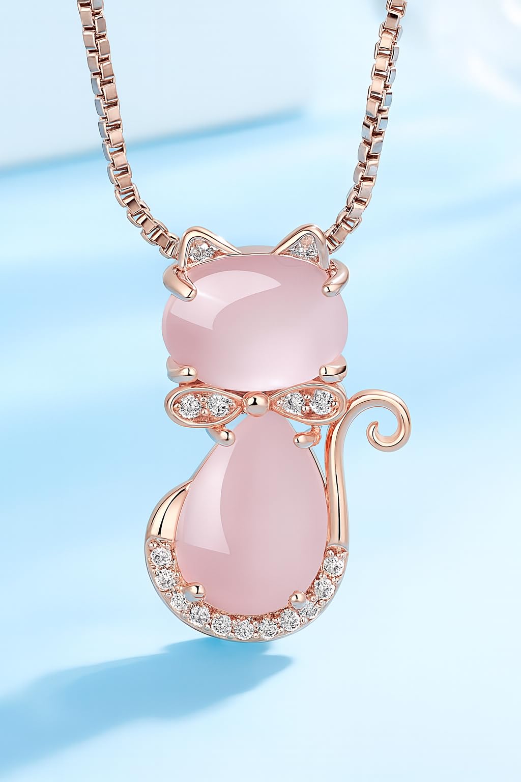 SUPAC Pink Shiny Cat Pendant Necklace Jewlery, Gift for Women or Men, Birthday, Christmas or Party Gift - Delicate Exquisite Collar Charm