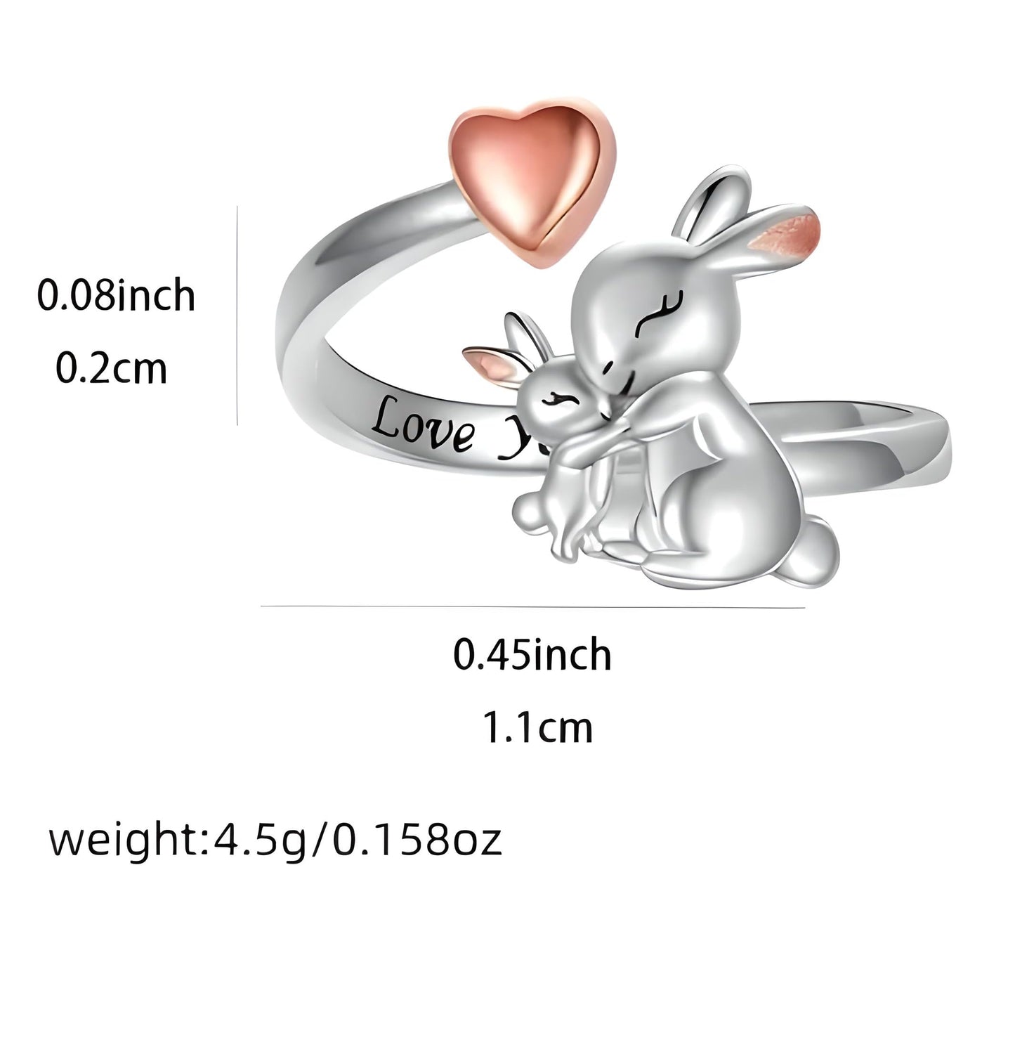 Silver Mom Daughter Adjustable Animal Ring Love Heart Animal Rings Jewelry Mother's Day Gifts for Women Wife Nana 6+ Variaitons