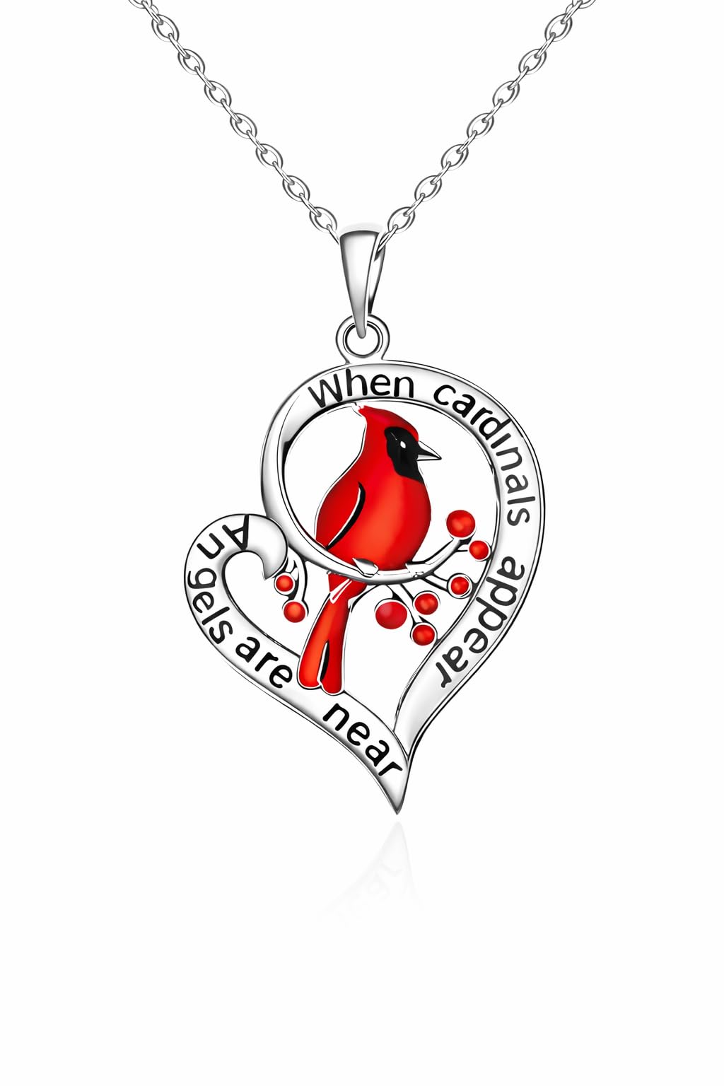 SUPAC Red Cardinal Necklace, Silver-Plated 'I Am Always with You' Inspirational Message, Adjustable - Christmas, Party, or Birthday Gift