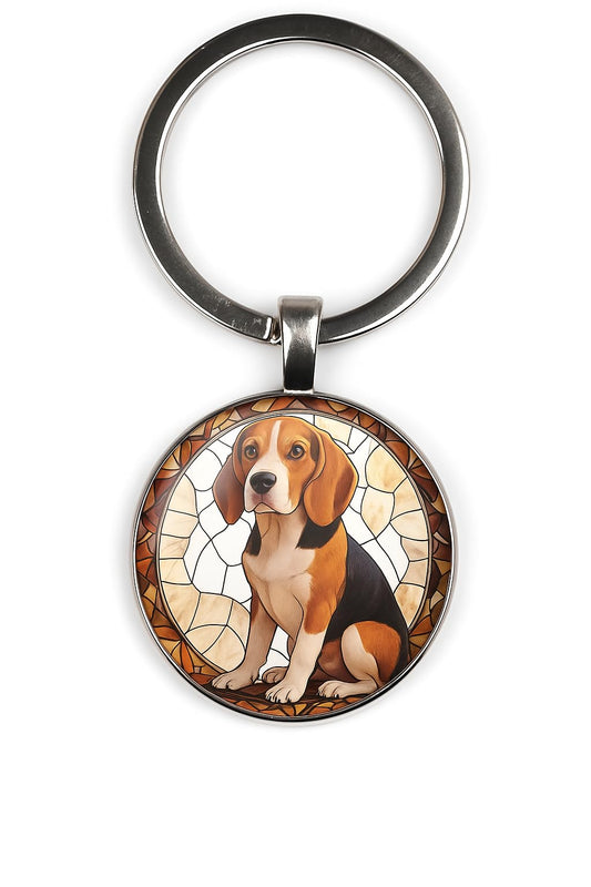 SUPAC Dog Lovers' Keychain, Different Puppy Breeds Portrait Round Glass Keychain, Silver Metal Frame, 1.06 Inch Diameter