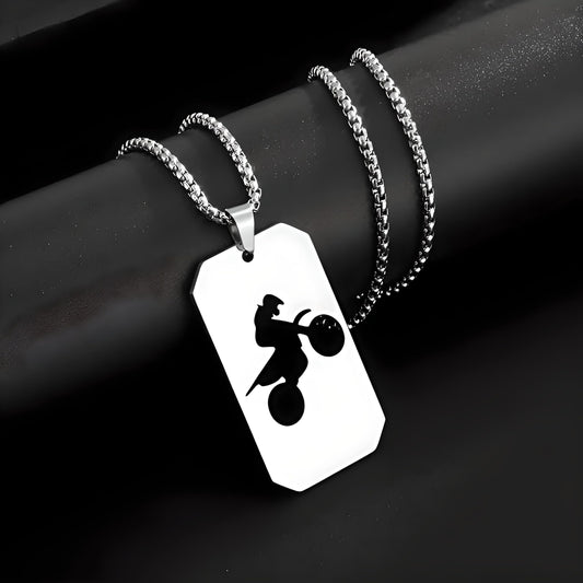 1pc Unisex Stainless Steel Dog Tag Necklace with Motorcycle Pendant - Boho Style, Pendant Chain, No Precious Metal Plating - Fashion Punk Hip Hop Jewelry Gift