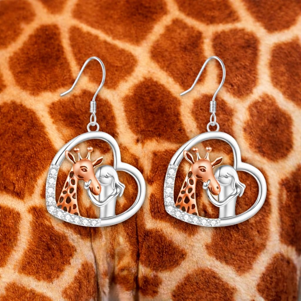SUPAC Sterling Silver Giraffe Heart Pendant Necklace with Crystals