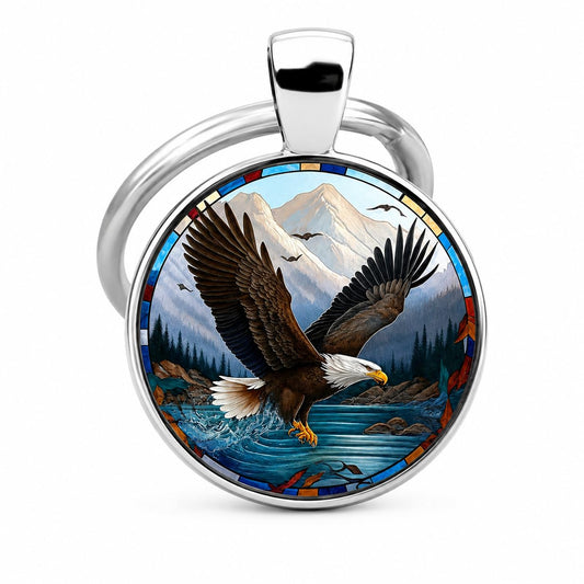 SUPAC Eagle Arrowhead Glass Keychain - Soaring Eagle Spirit Totem Design, Rustic Stone, Symbol of Freedom & Strength