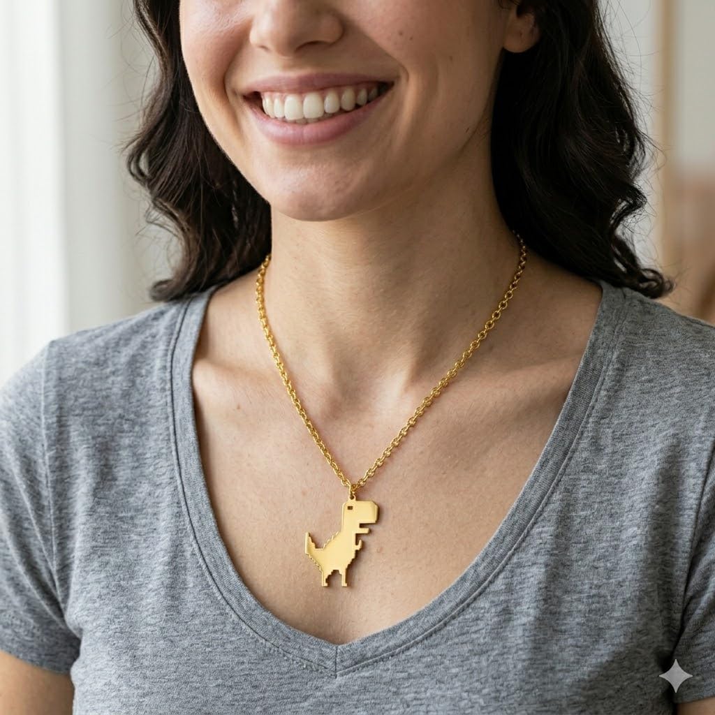 SUPAC Stainless Steel Plated T-Rex Dinosaur Pendant Necklace for Men or Women - Christmas or Birthday Gift
