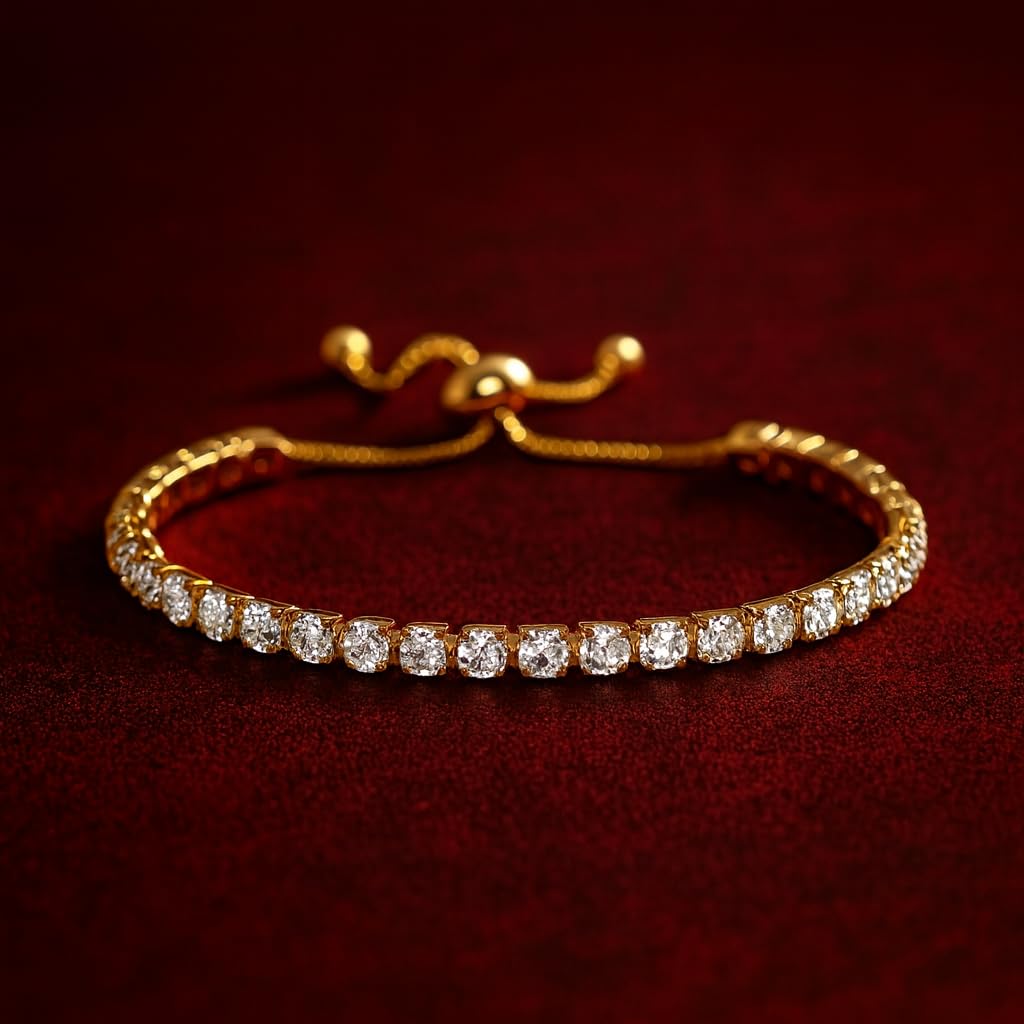 Gold Tennis Bracelet, Stretch Hand Jewelry for Women Men, Luxury Shiny (Simulated Diamond) - Christmas or Birthday Gift